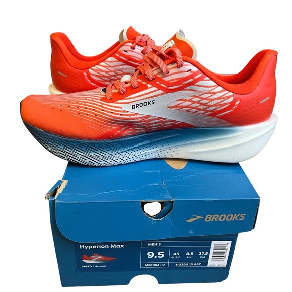 New! Men's Brooks Hyperion Max Running Shoes Size 9.5 Cherry Tomato/Arctic Ice - Picture 8 of 10